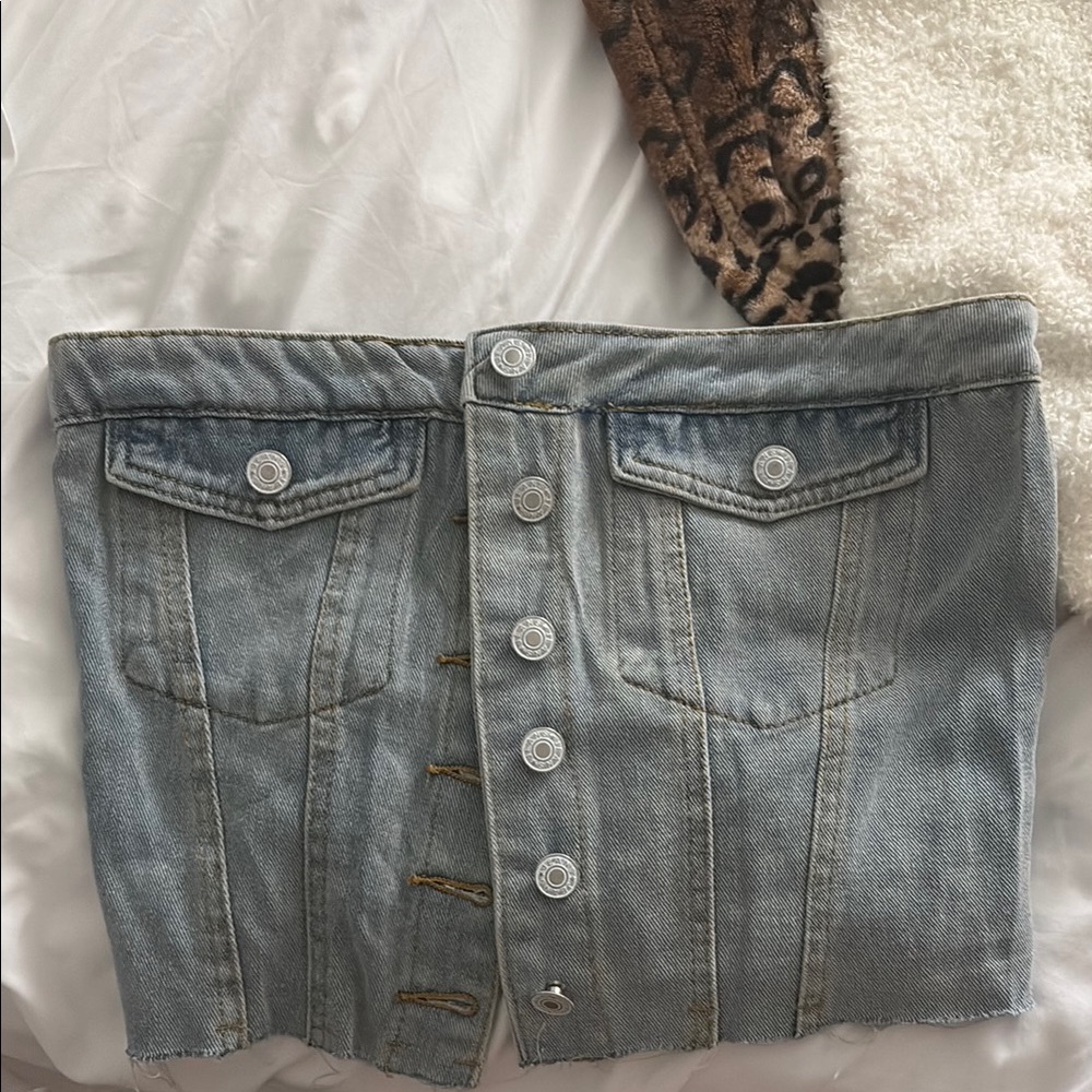 Blue Denim top with Contrast Stitching